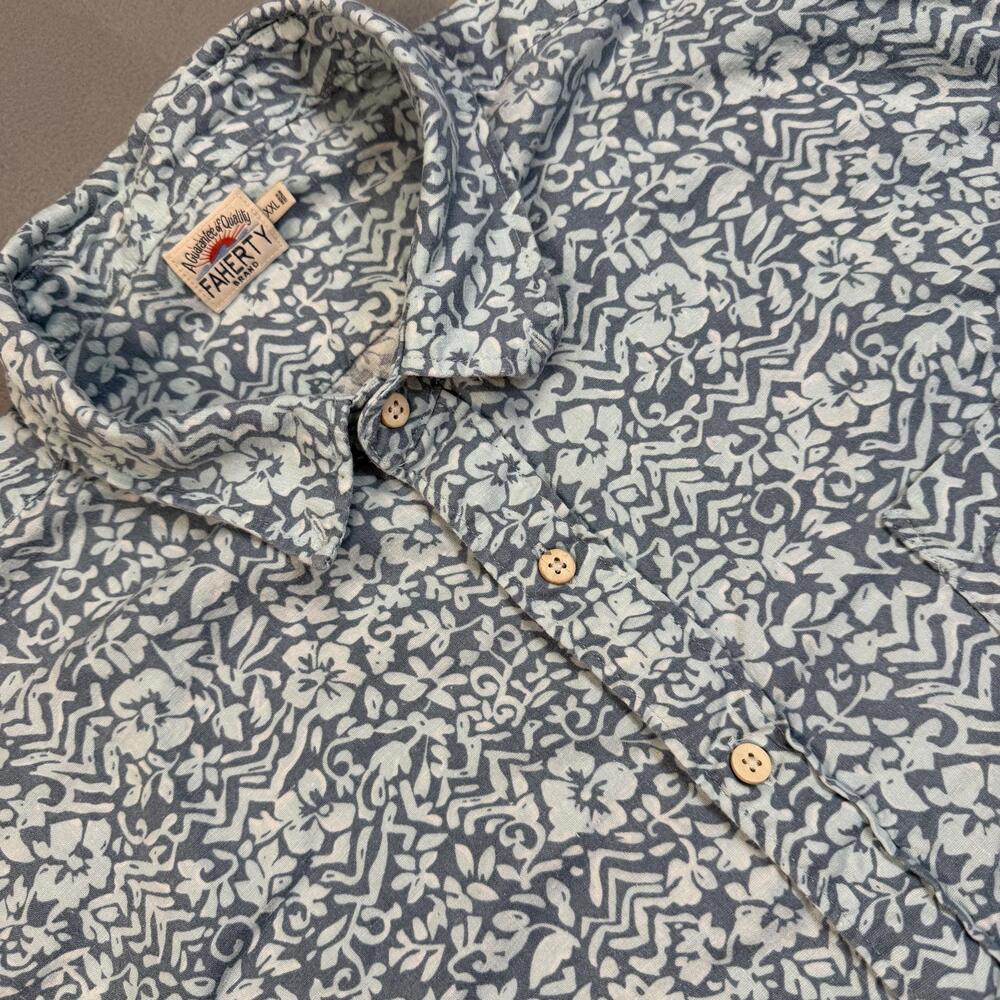 Faherty Brand Shirt Mens 2XL Blue Floral Hemp Lyocell Short Sleeve Aloha